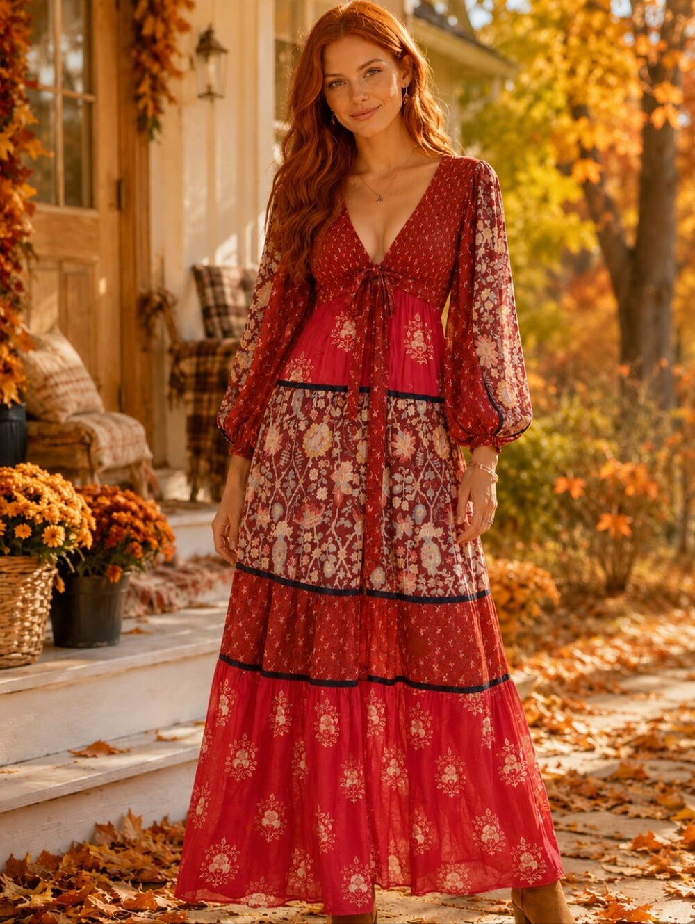 NWT Free People Bali Laurel Maxi Dress XS Summer Beach Tribal Boho Floral Red 2